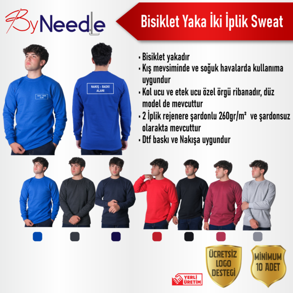 Bisiklet Yaka İki İplik Sweat